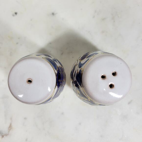 VTG Signed Salt & Pepper Shakers 3" Blue Floral Porcelain Gold Trim Hand Painted - Picture 14 of 14